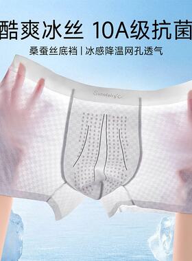 素放家夏季新款超薄凉感冰丝透气格纹网孔男士内裤运动大码四角裤