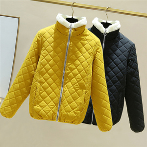 2023秋冬新款轻薄菱格羊羔绒棉衣女韩版加棉加厚外套立领学生棉服