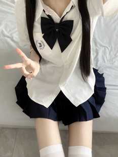 JK制服衬衫野川刺绣衬衫短袖女学生学院风学校班服白色衬衫