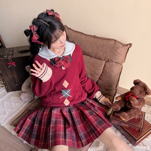 设计感圣诞红 裙毛衣衬衫 海月社JK原创白夜颂歌套装 JK制服学院风格
