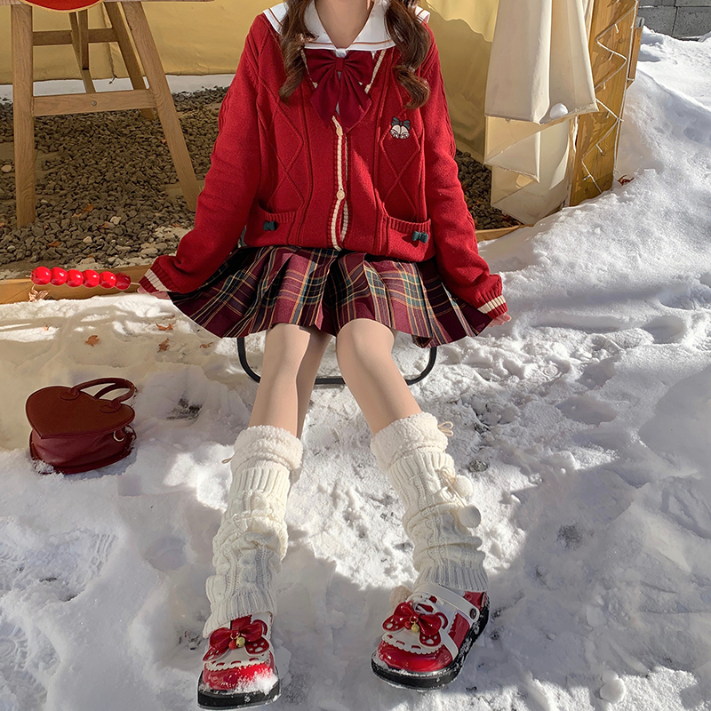 堆堆加厚秋冬季针织毛线袜套可爱