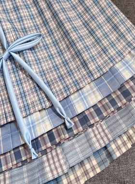 【蓝色格裙合集】原创女夏学院风校供感JK百褶裙半身裙套装女格裙