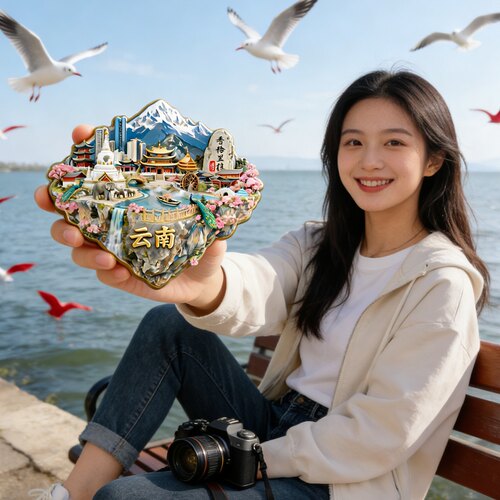 云南冰箱贴金属浮雕3d立体城市文化磁吸装饰门贴2026新款个性定制