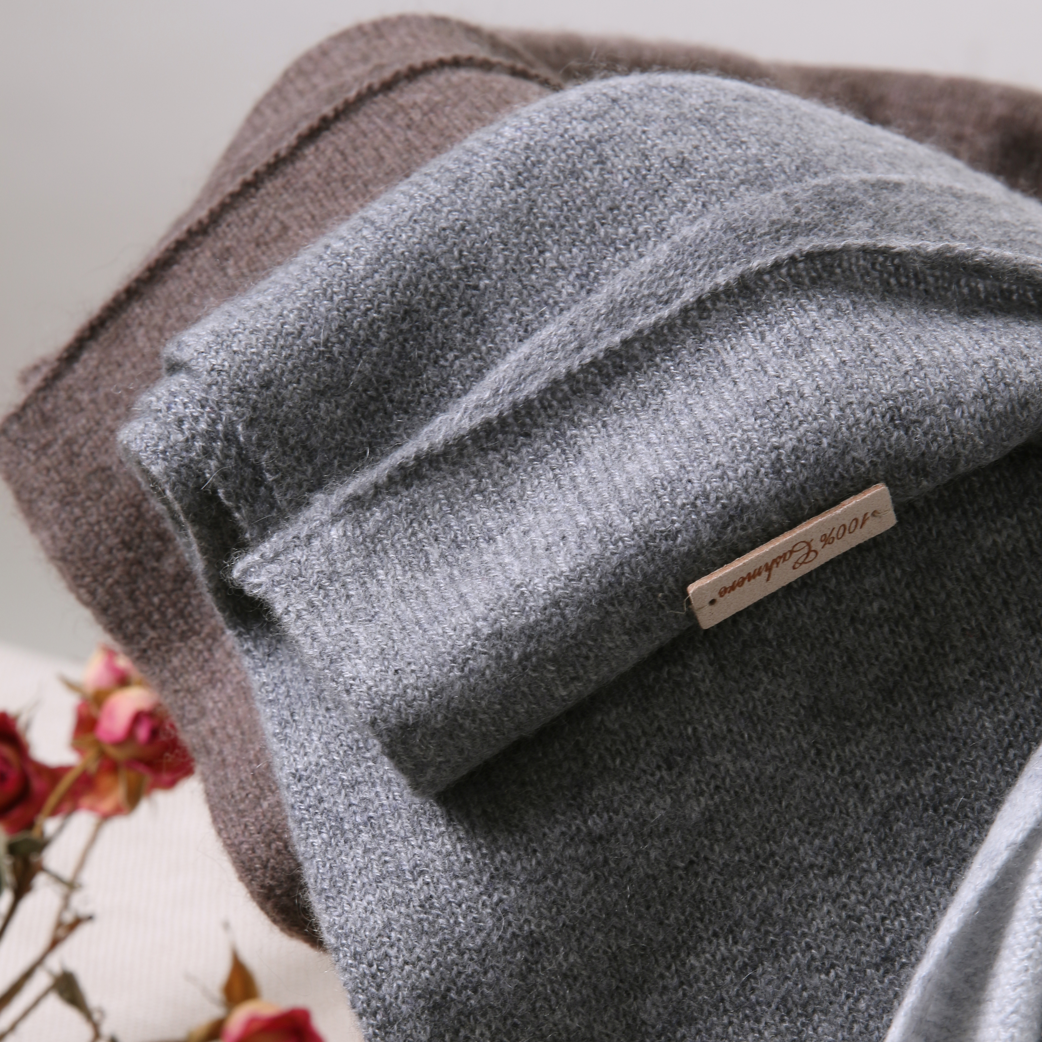 百搭纯色针织纯山羊绒围巾