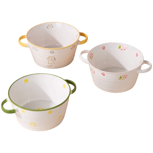 可爱双耳汤碗大号汤盆家用2025新款10英寸大碗陶瓷泡面碗螺蛳粉碗