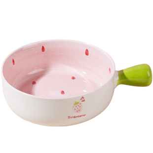 可爱釉下彩陶瓷碗带手柄饭碗家用餐具专用网红烤碗带把手泡面碗