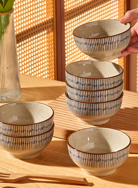 日式复古釉下彩陶瓷米饭碗小碗家用2025新款高级感碗盘餐具汤面碗
