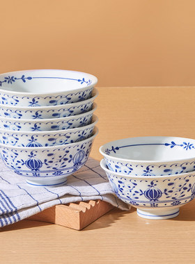 中式青花釉下彩陶瓷饭碗汤碗家用