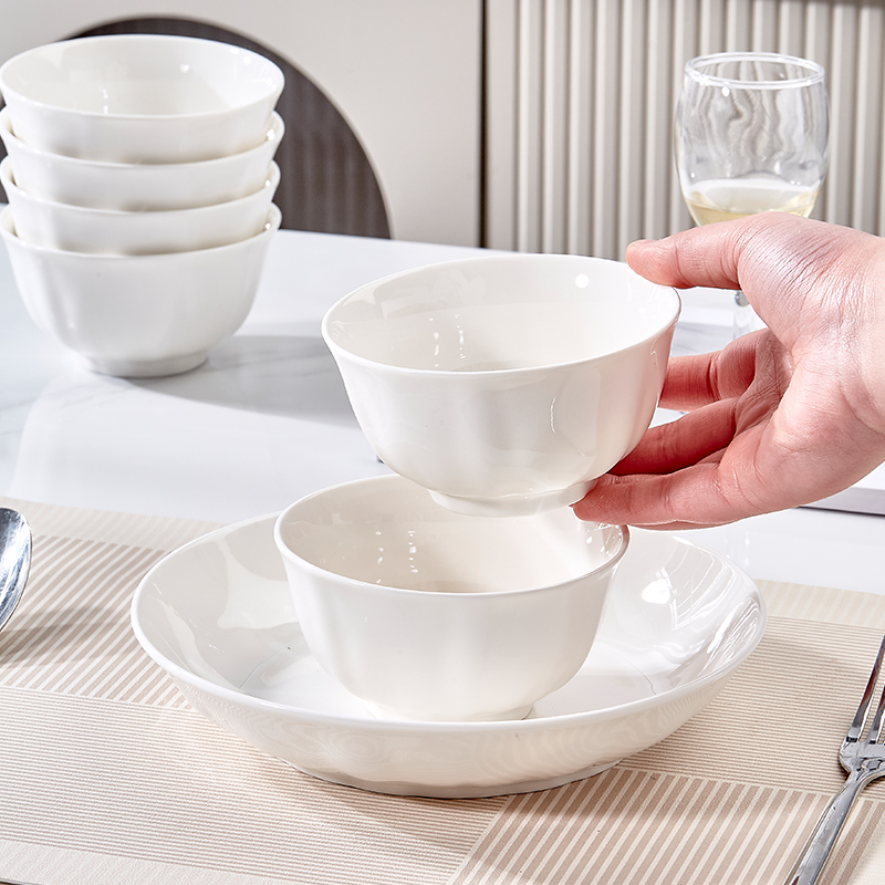 纯白陶瓷碗碟套装白色盘子