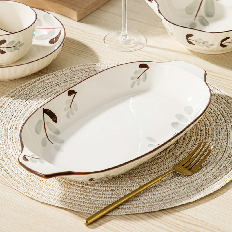 日式陶瓷双耳蒸鱼盘子寿司盘