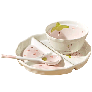 陶瓷高颜值儿童早餐盘分格盘一人食211家用釉下彩减脂餐具盘子碗