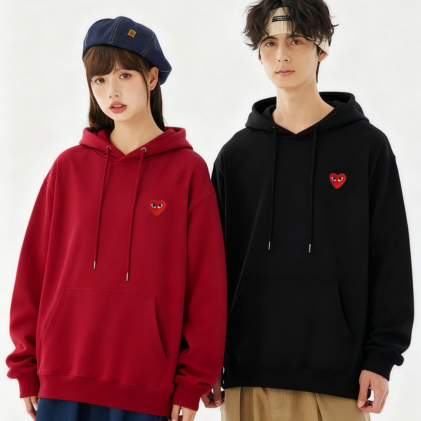 2025秋冬日系潮刺绣爱心情侣卫衣