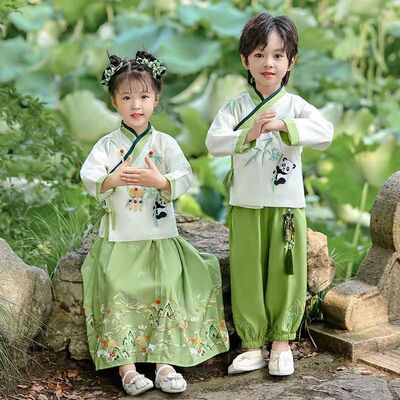 儿童汉服男童国学古装中国春季女童唐装古风幼儿国庆演出服套装