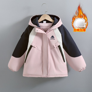 洋气连帽外套户外棉服 新款 女童加棉夹棉冲锋衣拼色2025新款 秋冬季