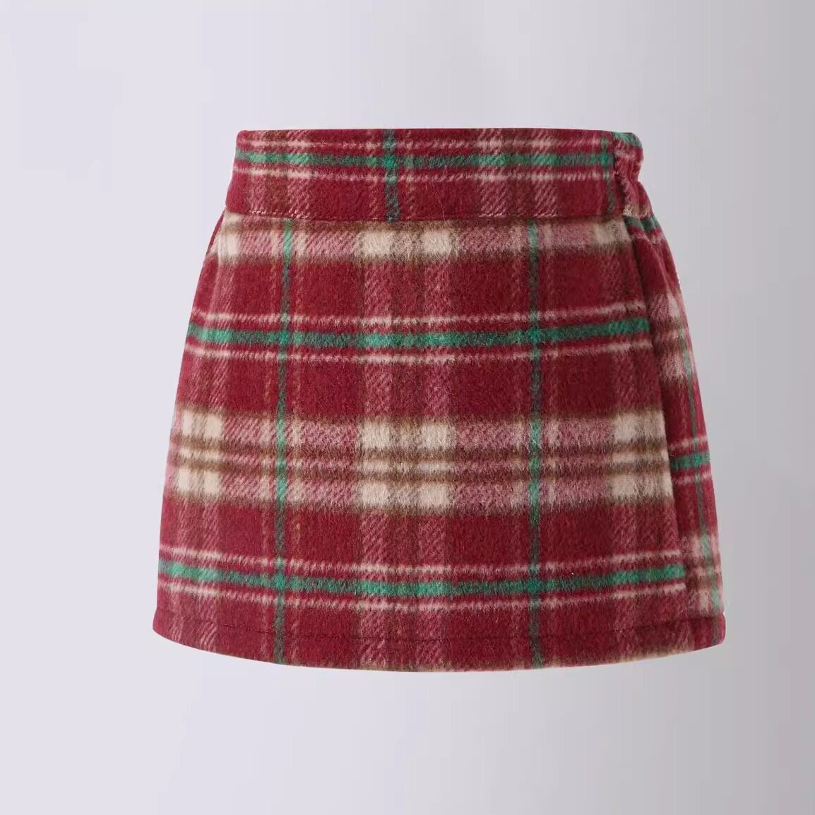 女童红色格纹毛呢圣诞包臀裙2026秋冬新年款今年流行爆款半身短裙