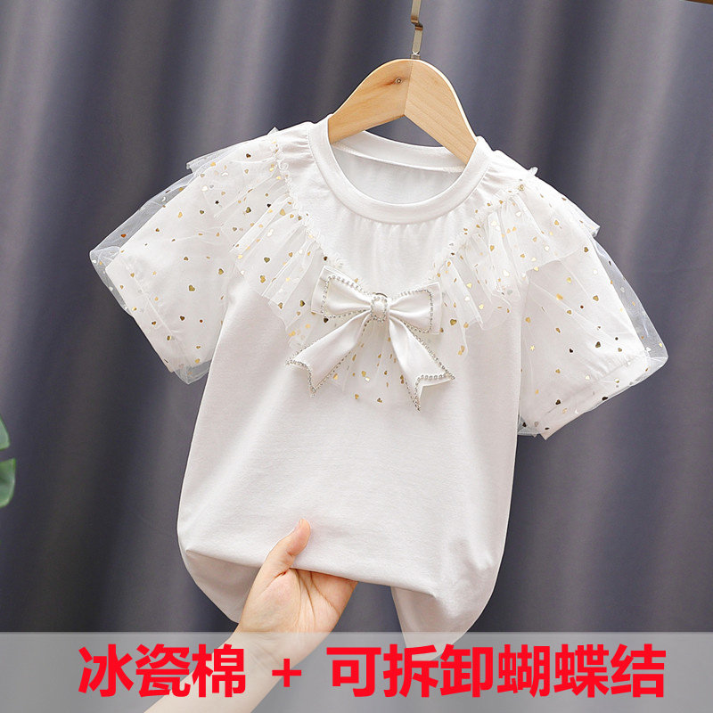 儿童短袖t恤2025夏季新薄款纯棉女童洋气圆领上衣公主内搭打底衫