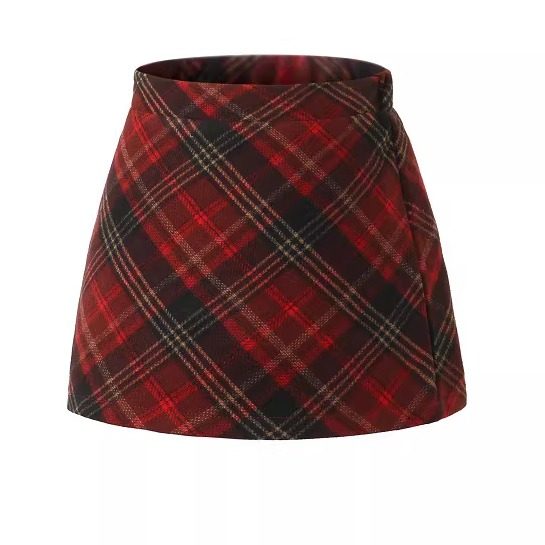 小女孩高腰红格子新年半身裙女童秋冬毛呢a字包臀裙格纹洋气短裙6