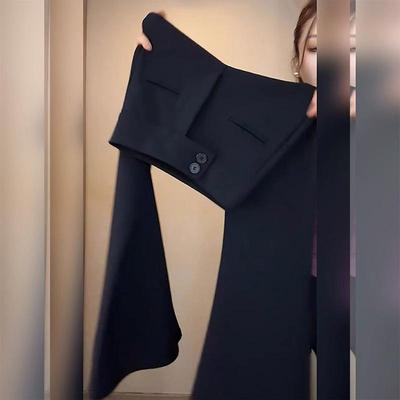 黑色西装微喇叭裤女春秋2