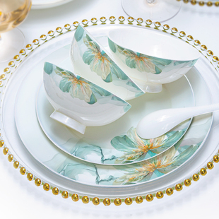 宅美品高端碗碟骨瓷餐具套装2025新款乔迁景德镇釉下彩碗盘家用