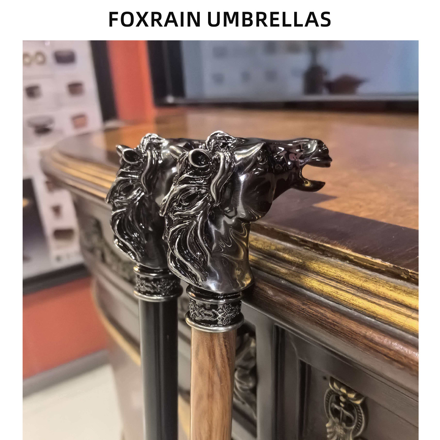 FOXRAIN复古马头古锡色绅士贵族伞高级男商务礼品生肖伞长柄雨伞