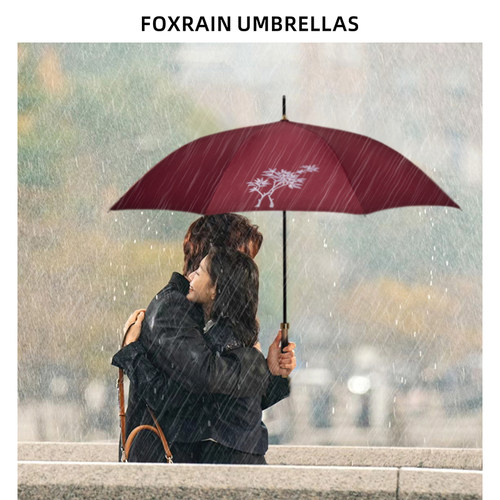 foxrain高级感长柄遮阳直杆九尾狐传红伞刺绣高端李栋旭同款雨伞