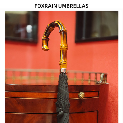 foxrain umbrellas英式复古竹弯柄绅士钢骨Tube直杆高级长柄雨伞
