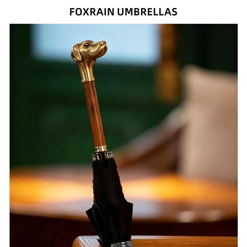 foxrain复古贵族伞狗头猎犬长柄伞晴雨商务雨伞男士大号定制高级