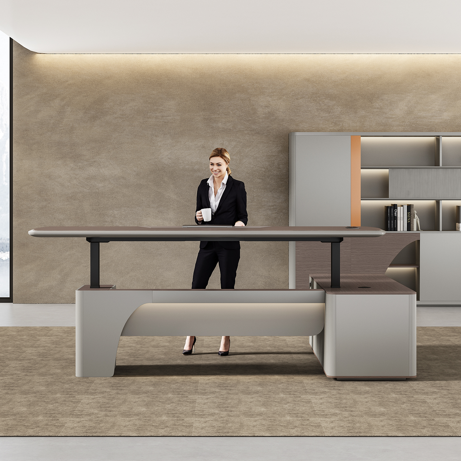 总裁办公室桌轻奢高档可升降大班