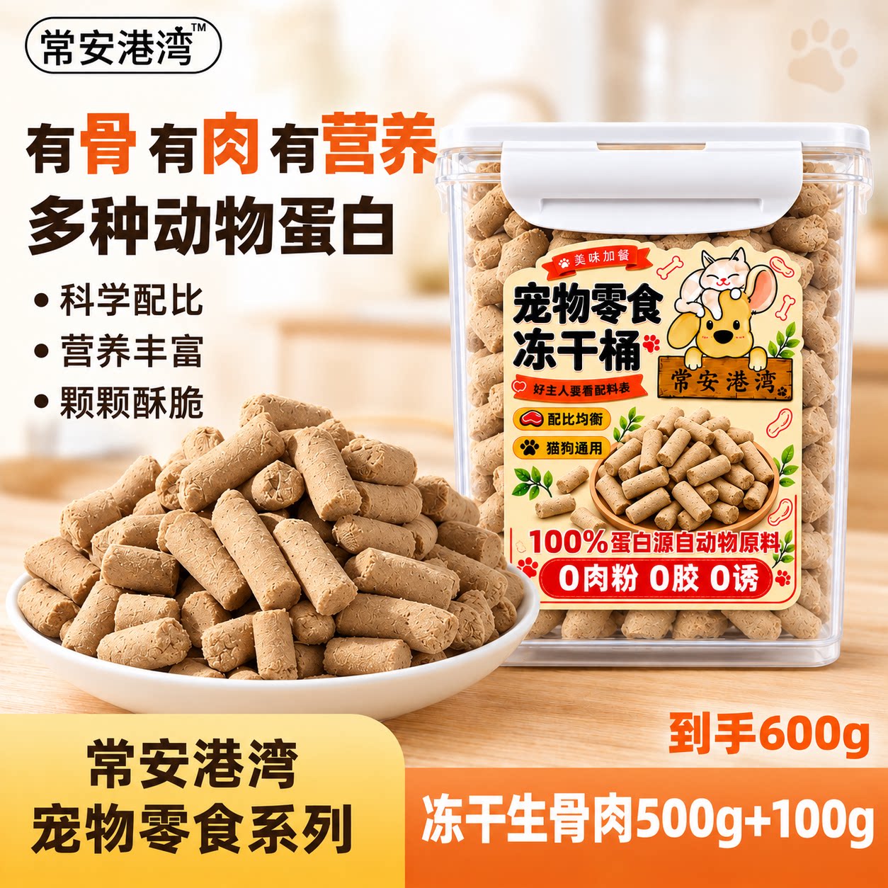 【常安港湾】生骨肉冻干500g大份量多动物蛋白猫咪狗狗宠物零食