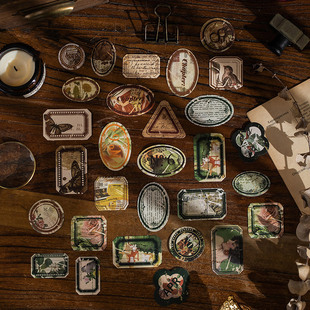 墨染文坊 流转时光系列盒装贴纸40枚入手账贴纸文艺复古文字边框标签手帐装饰素材贴画高颜值网红款月落星沉