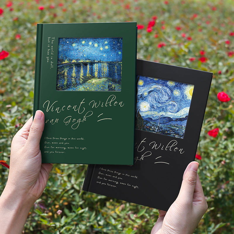墨染文坊致敬经典系列横线镂空本文艺复古莫奈梵高名画星空日出印象笔记本横线页硬面精装本高颜值记事笔记本