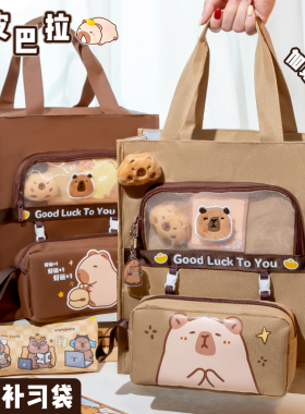 卡皮巴拉补习袋！小学生手提袋学生拎书袋女孩儿童帆布补课包补习班学习美术袋女生作业书包专用袋子装书女童