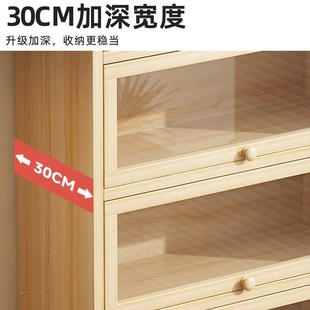优选落地置物架一体靠墙立v架亚克力实木展示书柜储物柜防尘带柜.