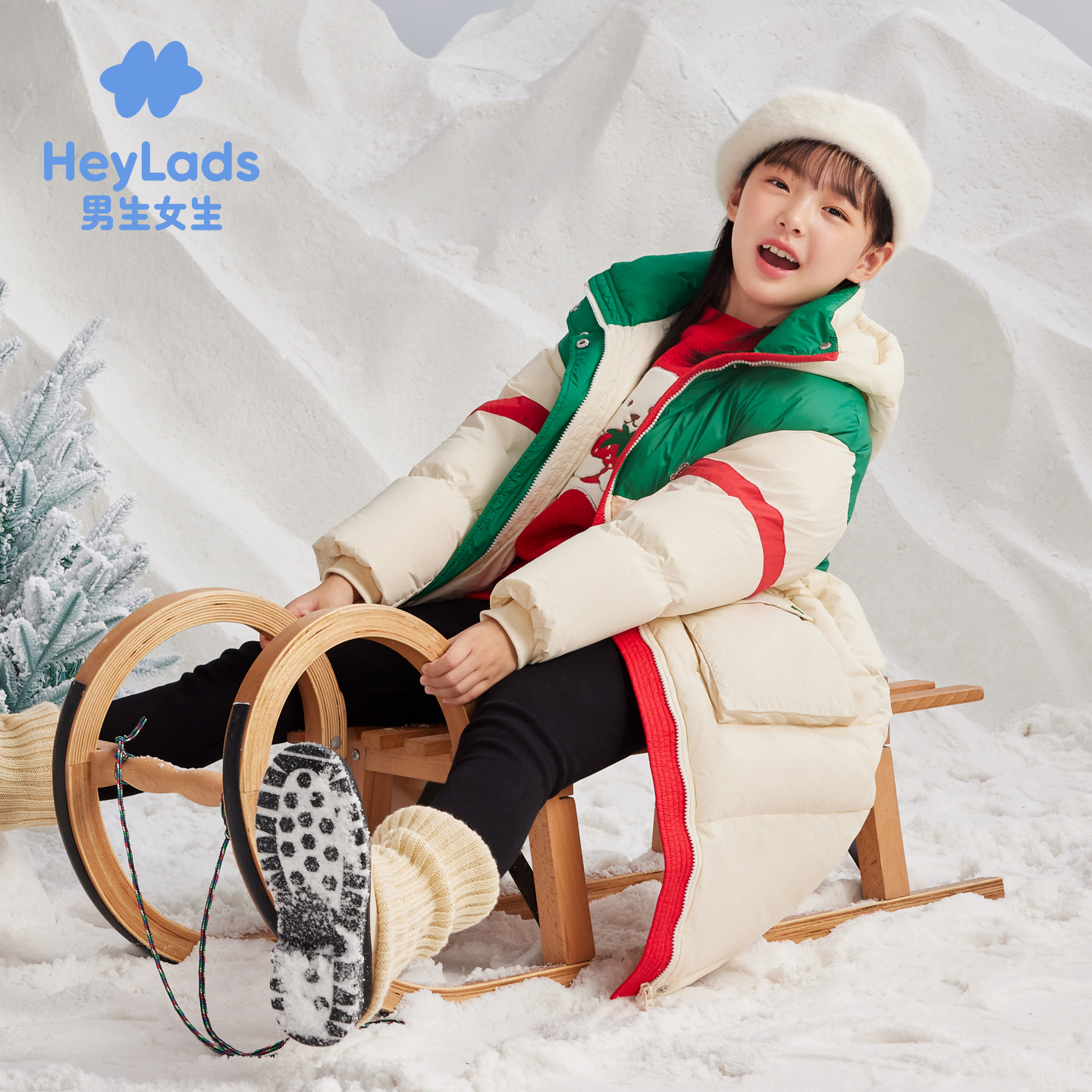 男生女生女大童休闲拼接长款羽绒服NCYAJ43551A