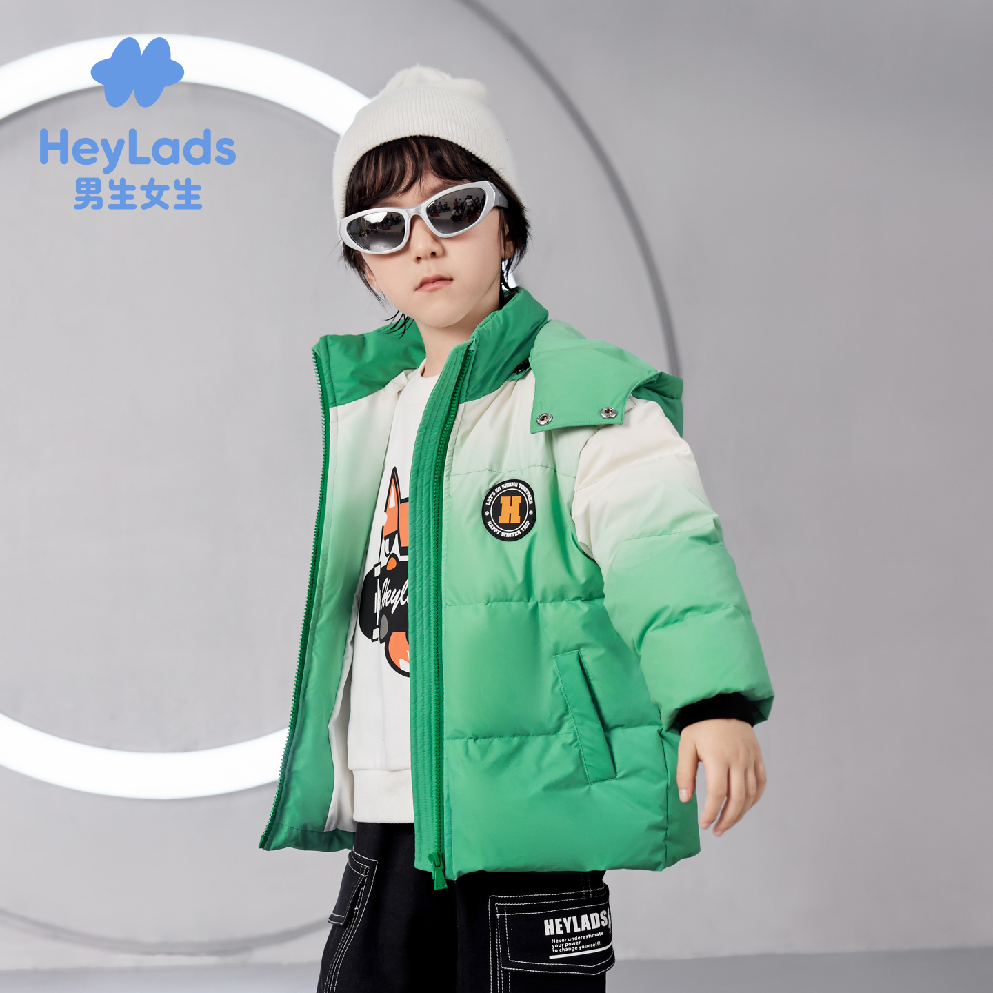 男生女生男小童渐变拼色连帽羽绒服NCYAJ43185A