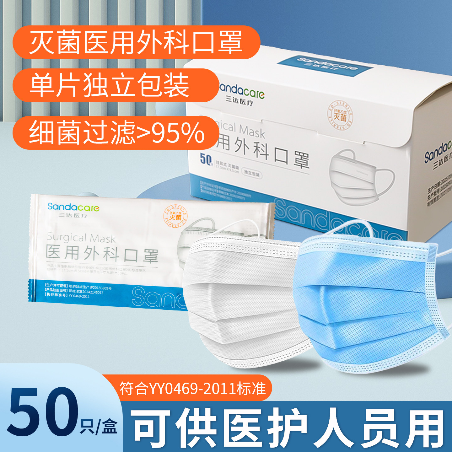 医用外科口罩一次性使用独立包装三层防护医疗医护人员可用透气