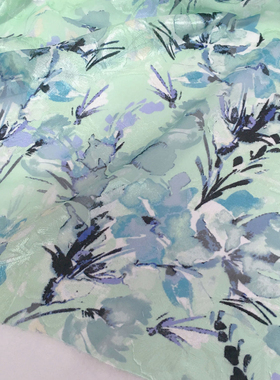 一米价 淡绿色韵味朦胧花图案剪花雪纺面料 夏季 连衣裙 服饰布料