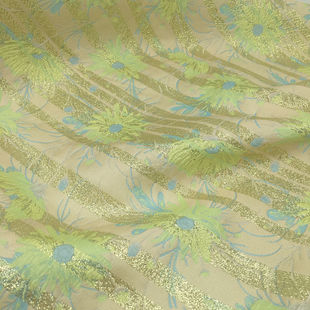 一米价 杏黄色织金条纹花卉图案提花面料 春秋新品 外套 裙子布料