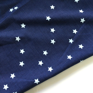 一米价 藏青色底白色五角星图案纯棉面料 春夏 连衣裙 衬衫 布料
