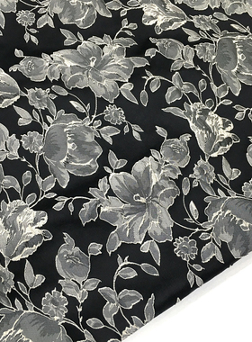 一米价 黑色底韵味花卉图案提花面料 春秋 外套 服饰 布料