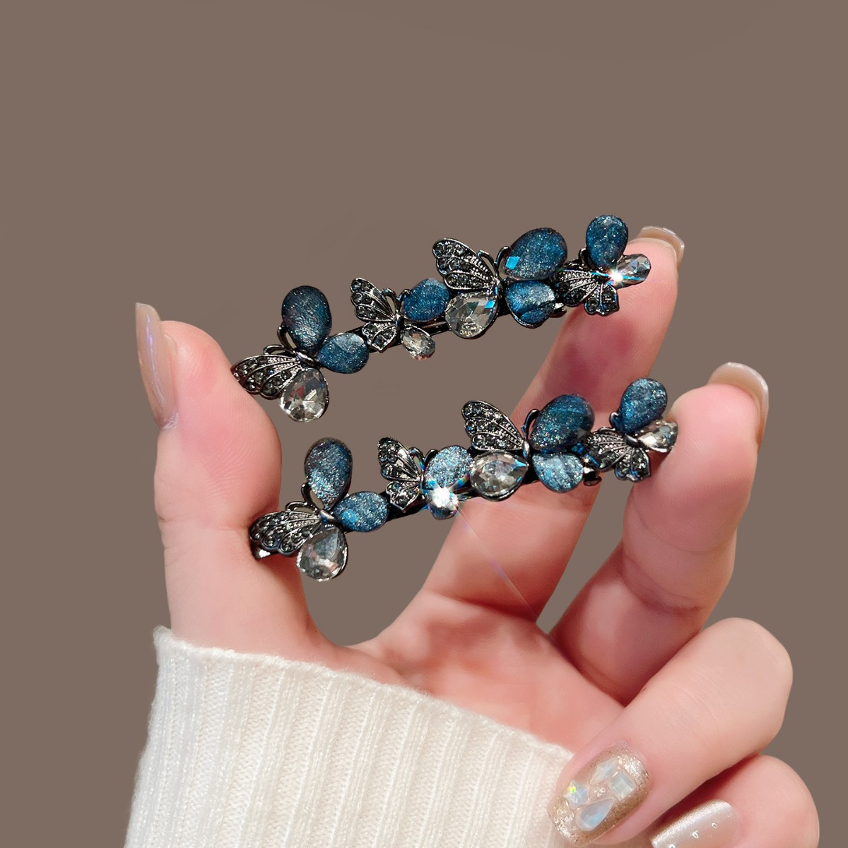 2025新款琉璃水晶蝴蝶发夹女生轻奢侧边刘海夹子简约碎发鸭嘴夹女