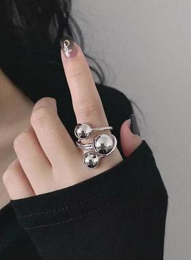 新款夸张欧美戒指女时尚不规则球球食指手戒可调节夸张指环潮
