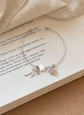 粉色爱心蝴蝶结碎银子手链女轻奢小众精致手镯新款甜美风星星手饰