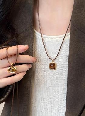 HEYTAO复古美拉德虎眼石双层