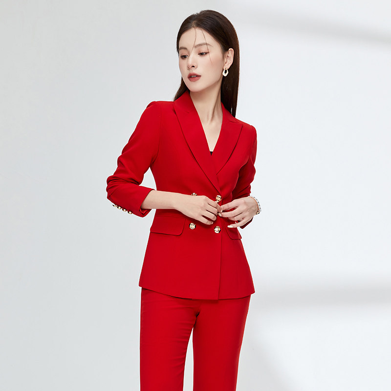 전문 복장 레드 호스트 정장 여성의 세련된 기질 여신 스타일 하이 엔드 정장 작업복
