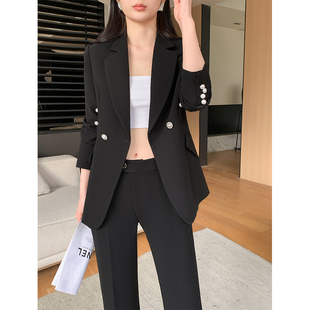 2026新款高级感黑色西装套装女春秋气场强大阔腿裤设计感小众西服