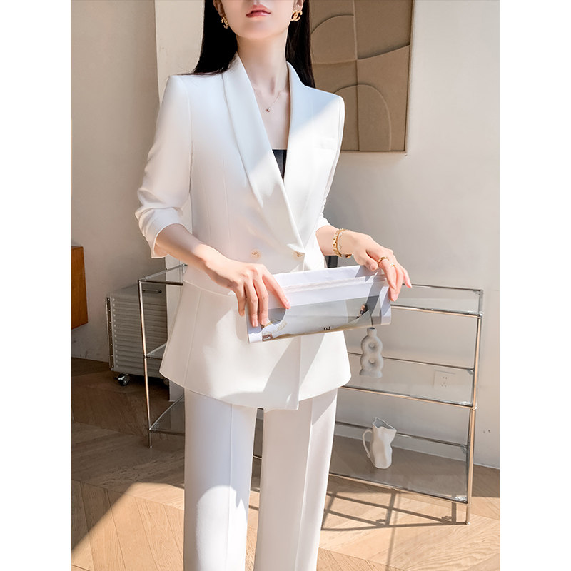 气质女神范高级感小个子白色西装女套装高级感2026夏职业西服外套