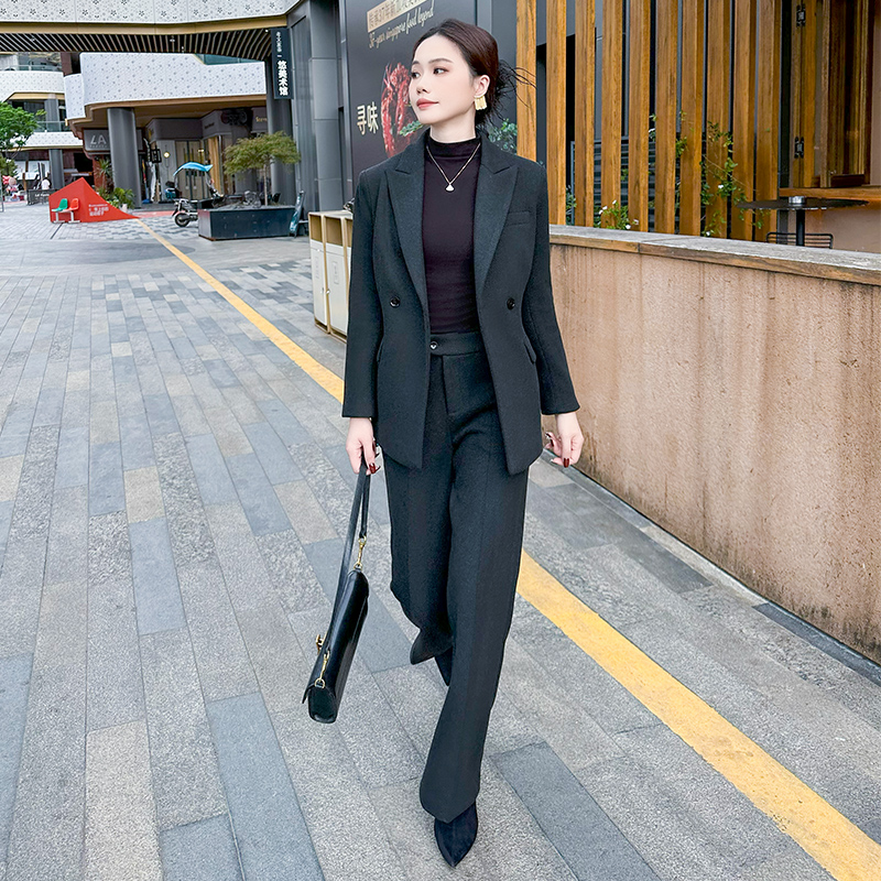 2024新款秋冬毛呢西装套装女高级感职业气质正装两件套职业工作服