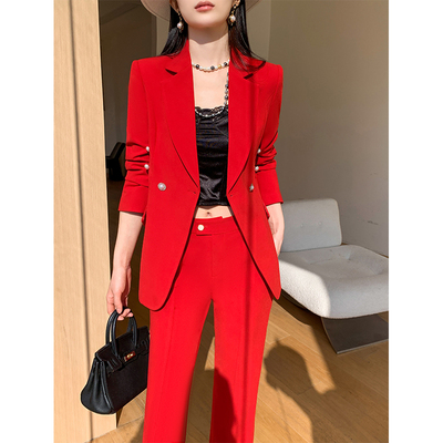 2024新款中国红色西装套装女正装
