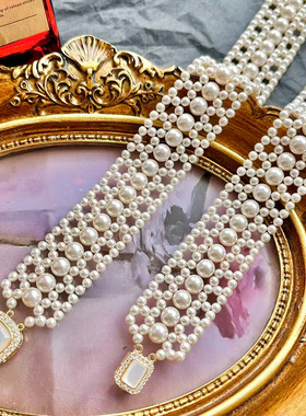 丝绸般丝滑法式轻奢珍珠choker手链套装白蝶贝插扣施家珍珠高级感